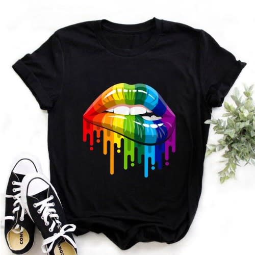 Ladies Printed Round Neck Polo T-shirt- Black