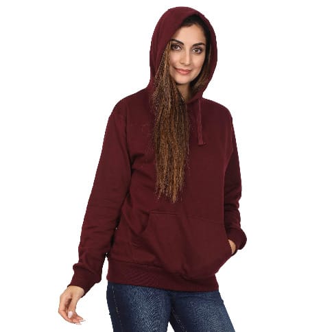 Women's Wine Plain Hoody Sweatshirt