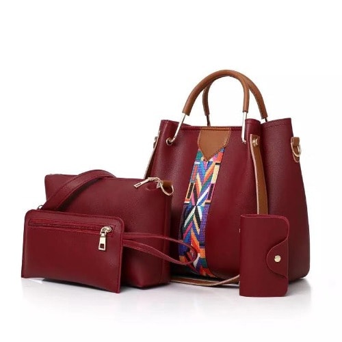4 In 1 Ladies Handbag Set - Wine