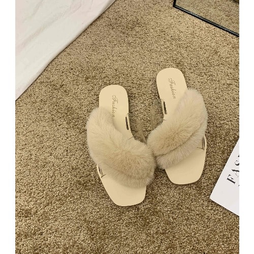 Women's Fur Slippers - Nude