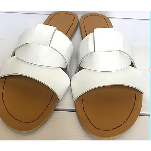 Ladies Slide Slippers - White - cream Insole