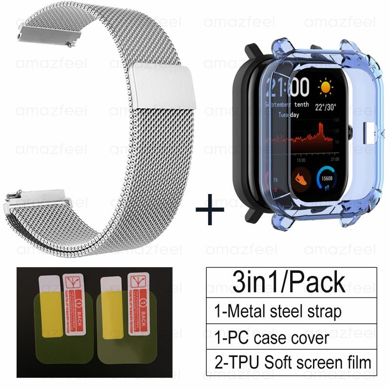 3in1 For Amazfit GTS Strap + TPU Case Cover For Huami Amazfit Gts Smartwatch Screen Protector Film Bracelet Wrist Strap Band