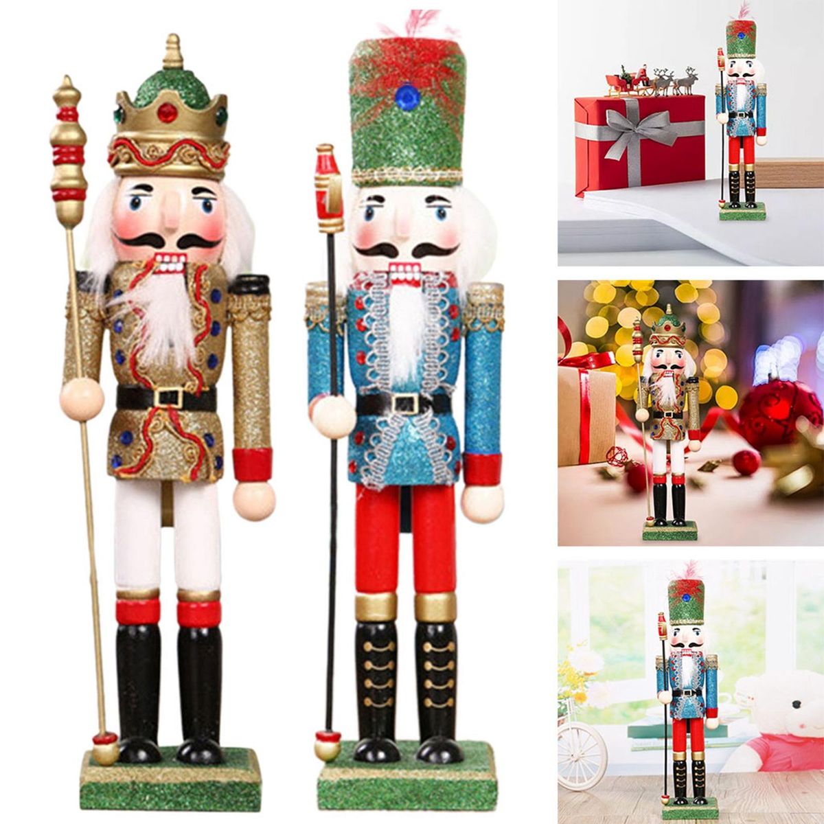 2Pcs Traditional Wooden Soldier Swordsman Nutcracker  Bedroom