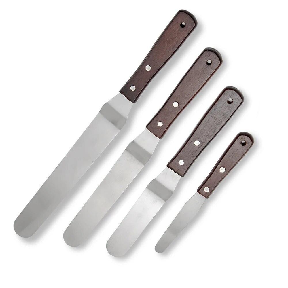 4-Pcs Stainless Steel Cake Spatula with Wooden Handle - Multipurpose Use for Home, Kitchen, Bakery, cooking