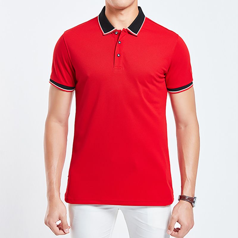 Mens T-Shirt  Polo Breathable Business Short Sleeve  - Red