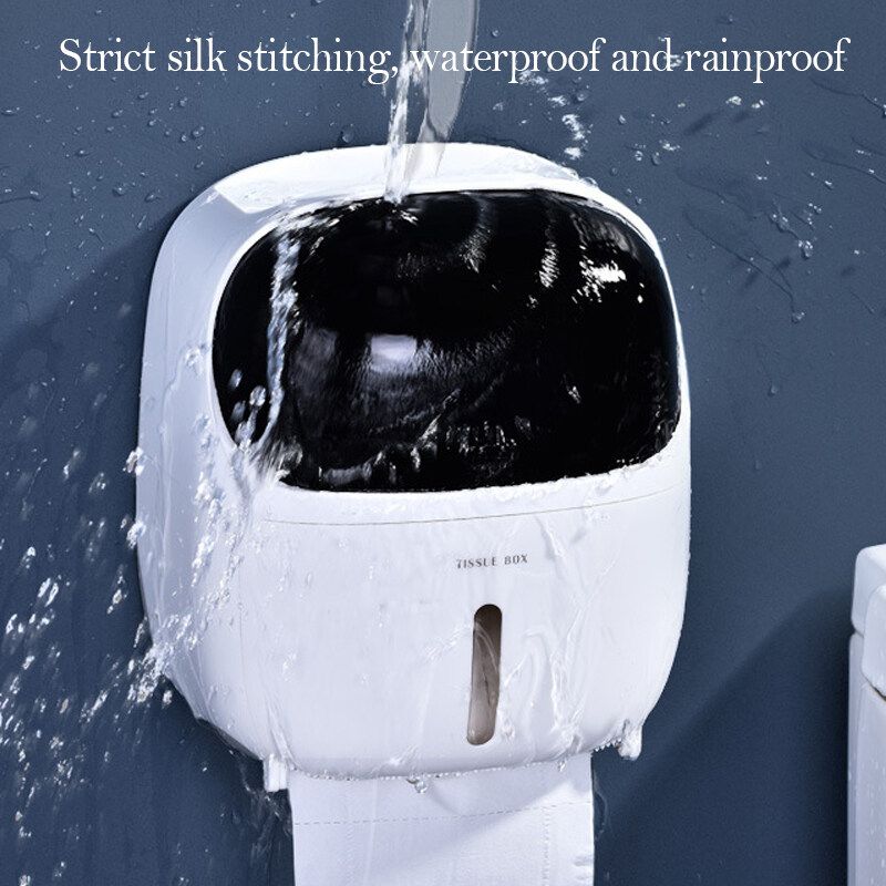 Multifunctional Waterproof Design Bathroom Toilet Tissue Holder Nail Free Wall Mounted Paper Shelf Storage Box White And Black