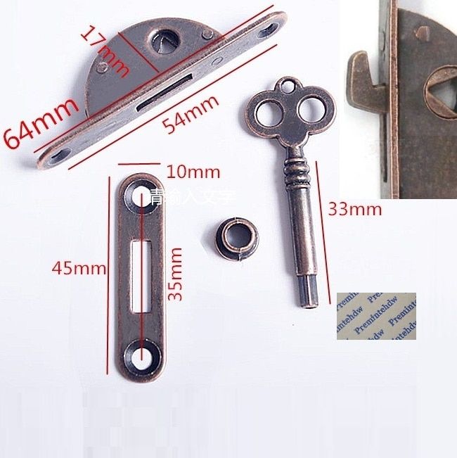 2Pcs/Lot Mini Antique Bronze Classic Jewelry Decorative Mortise Lock Box Case Square Deadbolt Hooking Bolt