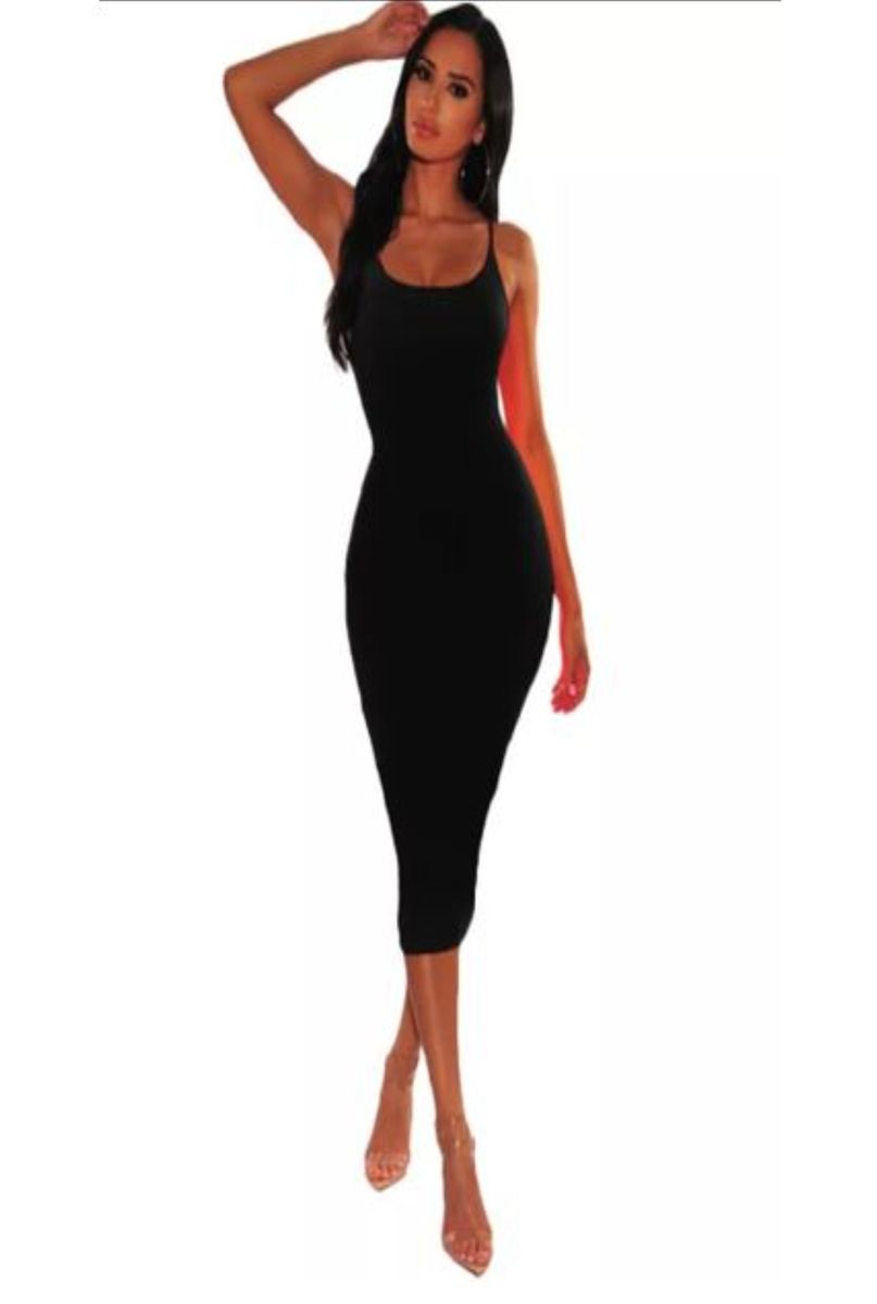 Black Sleeveless  Tiny Hand Midi Dress