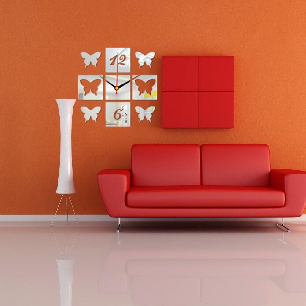 DIY 3D Modern Frameless Crystal Mirror Butterfly Wall Clock Home Room Decoration