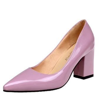 Block Heel Patent Leather Pointee Cover Shoe - Onions
