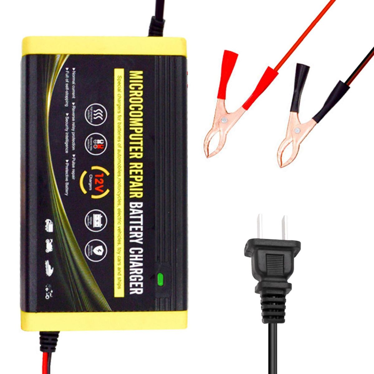 Car Battery Charger, 12V 6A Intelligent Repair Charger for Motorcycles, Cars, SUVs, Dry Batteries, Water Batteries, Lead Acid Batteries US Plug