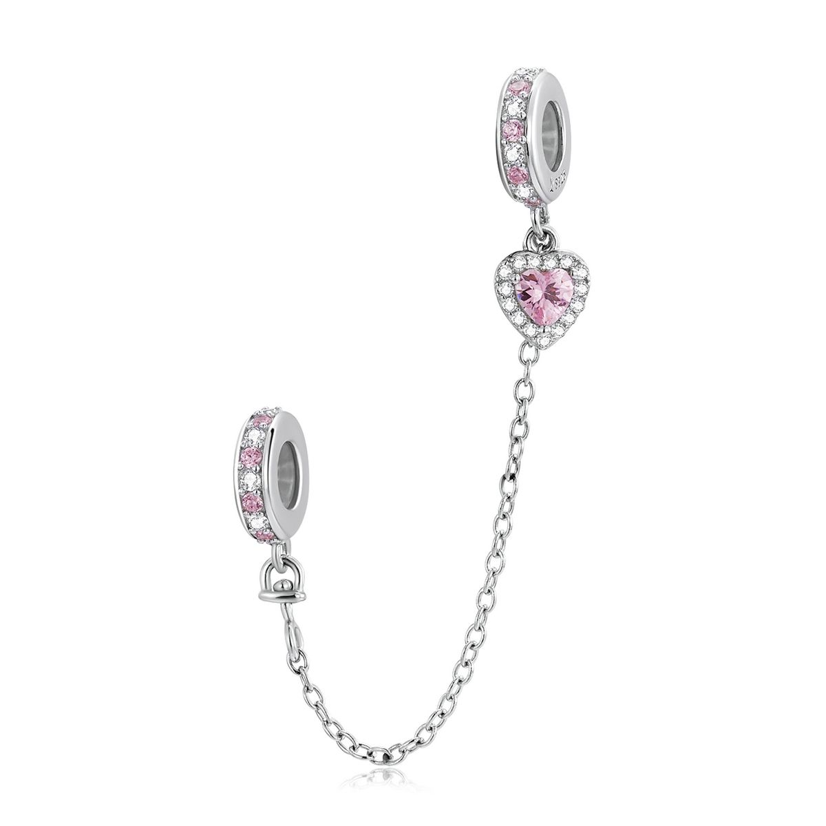 S925 Sterling Silver Heart Zircon Safety Chain