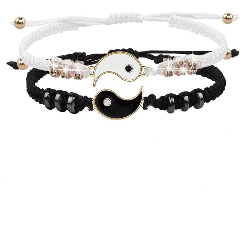 2Pcs/Set Couple Yin-Yang Tai-Chi Bracelets For Best Friends Lovers -Gold