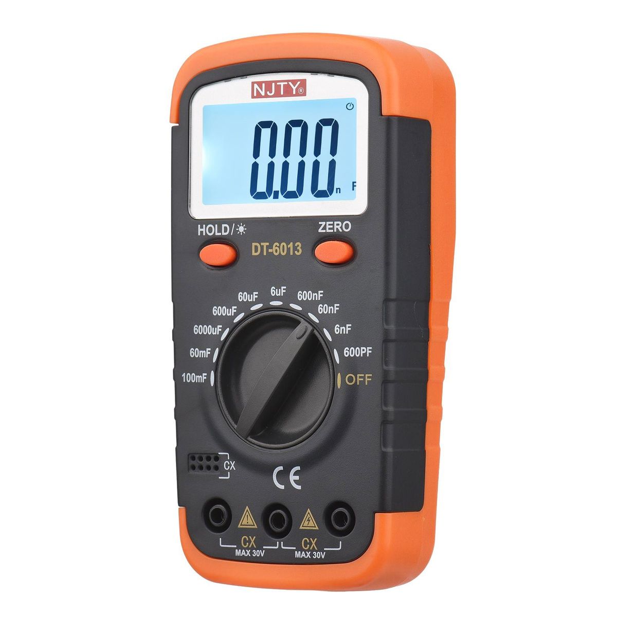 NJTY Digital Capacitance Meter with LCD Backlight Display 600pF to 100mF High Accuracy 6000 Counts Capacitor Tester Kit with Crocodile Clips and 0.2A Fuses