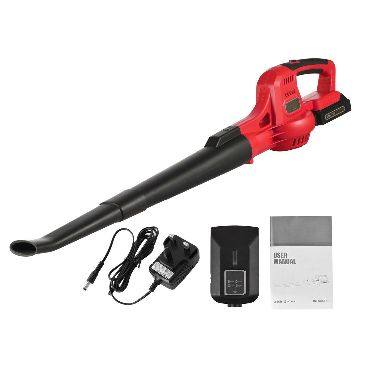 20V Cordless Electric Leaf Blower 2-Speed Control 60MPH/ 130MPH Portable Handheld Power Leaf Blower Sweeper with Extension Tubes 2.0Ah Battery Fast Charger for Gutter Yard Lawn Path Jobsite RED UK