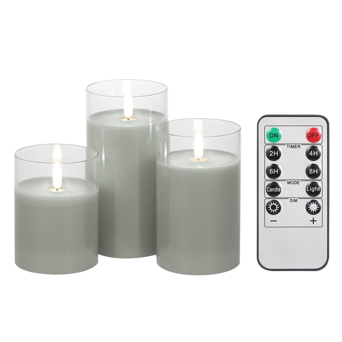 3PCS Flickering Flameless Candle Lights Kit with Controller Dynamic& Constant Bright Lighting Effect 50%&100% Dimmable Brightness Adjustable 2H&4H&6H&8H 4 Levels Timer 2 * AA Cell Operated for Indoor Outdoor Dinner Party Wedd