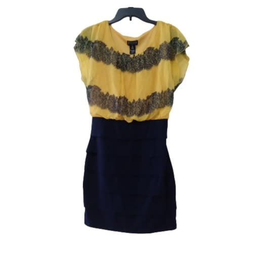 Women's Short Dress- Yellow And Blue