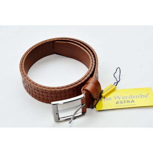 Leather Men Matted Pattern Belt-Brown-mb-9646 -Size: 130/52