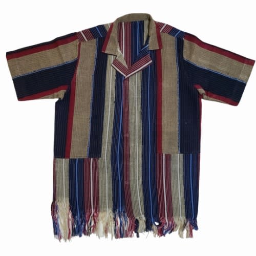 Handcrafted Striped Button Down Aso Oke Shirt With Tassels - Multicolor