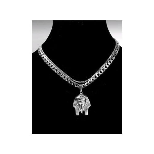 2 Cuban Chains With Pharoah Head Pendant - Silver