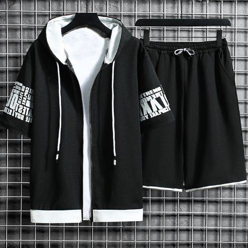 Men's Cardigan Jacket Set, Short Sleeve Jacket Shorts Set