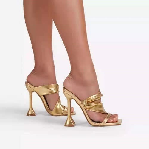 Ladies Heeled Slippers - Gold