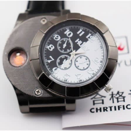 Military Wrist Watch With USB Cable + Rechargeable Cigarette Lighter