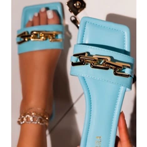 Chain Flat Slippers - Blue