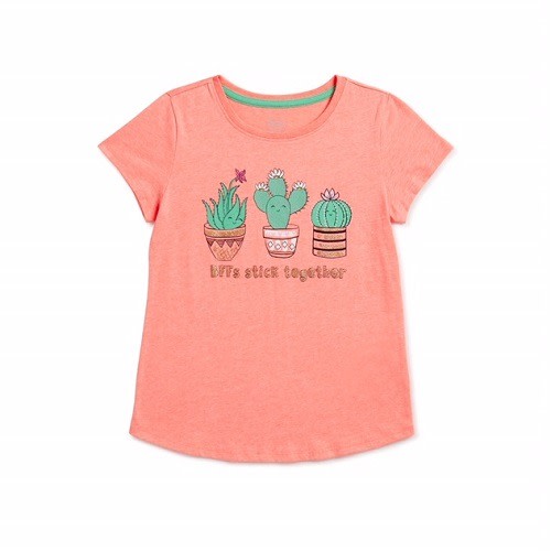 Girls Cactus Friends Short Sleeve Slime T-shirt - Peach