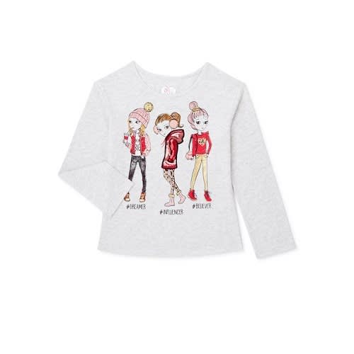 365 Kids Girls Holiday Long Sleeve Top - Grey.