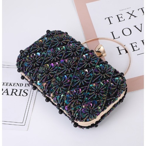 Sequin Studded Evening Clutch- Blue