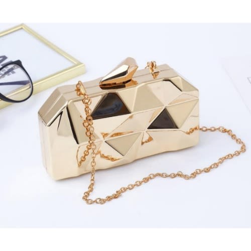 Metallic Prism Style Clutch Purse - Gold