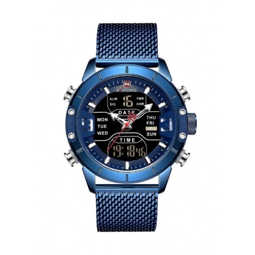 Double Timer Blue Mesh Strap Wrist Watch