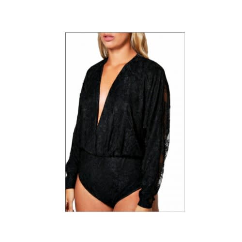 Emfed Wrap Front Lace Bodysuit - Black