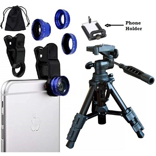 Mini Tripod With 3-in-1 Fish Eye Camera Lens