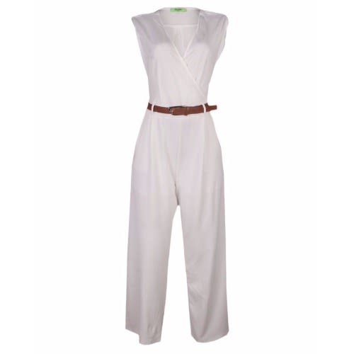Women's Sleeveless Jumpsuit with Belt - Off White