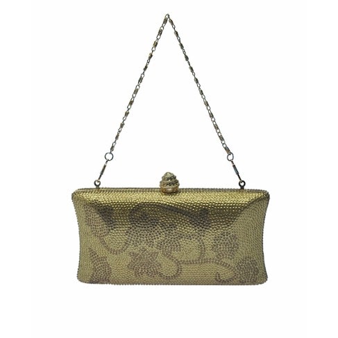 Fashion Only Flowery Designed Party Purse - Gold