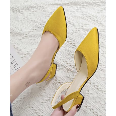 Suede Pointed Flat Slingback Shoes - Yellow