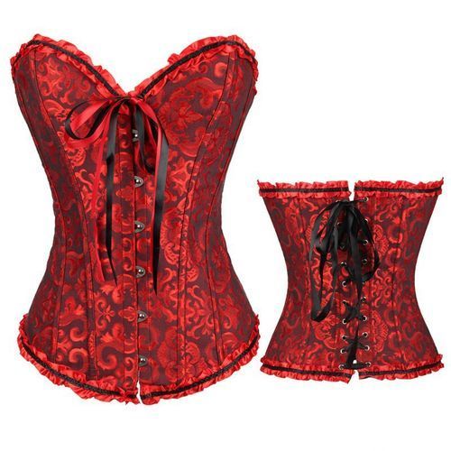 Dark Red Corset Top Waist Cinchers Shaper Lace Women Steampunk Sexy Plus Size