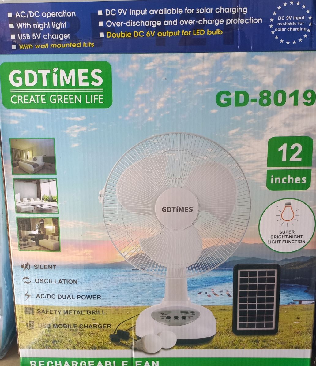 12 Inches Rechargeable Table Fan With Solar