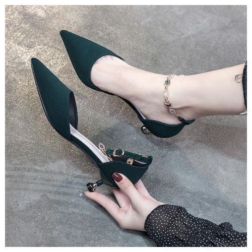 Ladies Classic Simple Pointed High Heels-Green