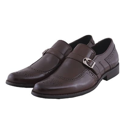 Men’s Leather Slip On Shoe With Buckle - Brown - MSH-4364