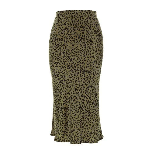 Khaki Animal Print Satin Column Midi Skirt - Plus Size 18 To 22