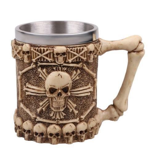Skull Tankard Coffee Mug Cup With Bone Handle 3D Design Creepy Beer Stein Drink Cups Creative Halloween Decor