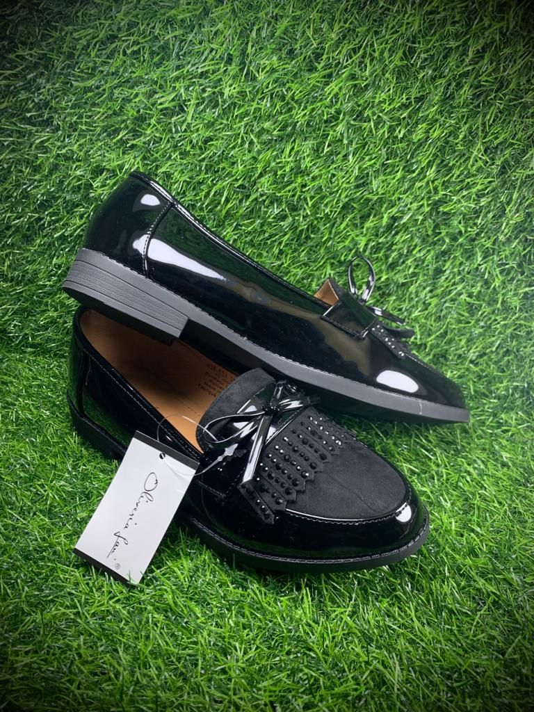 New Style Oliveria Corporate Bow Tie Ladies Loafers Casual Shoes-Black