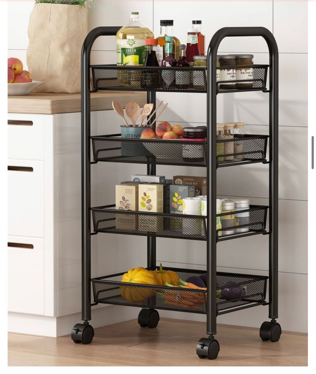 4 TIERS STANDARD STEEL TROLLEY/STORAGE RACK - BLACK