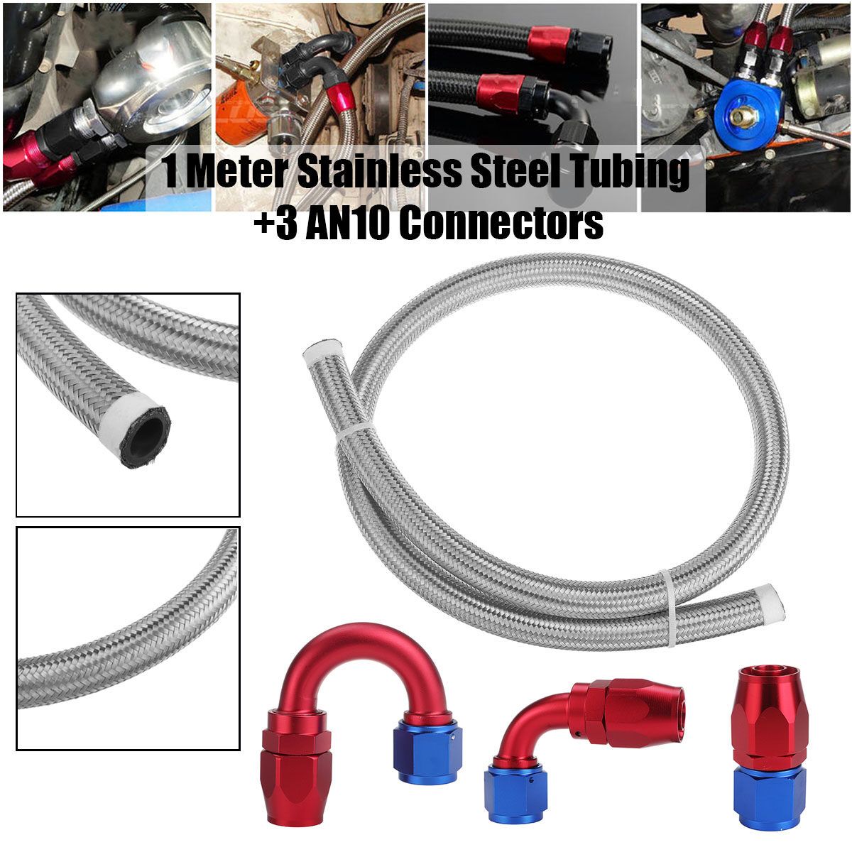 AN10 -10AN Stainless Steel Nylon Braided Fuel Gas Hose Line Kit