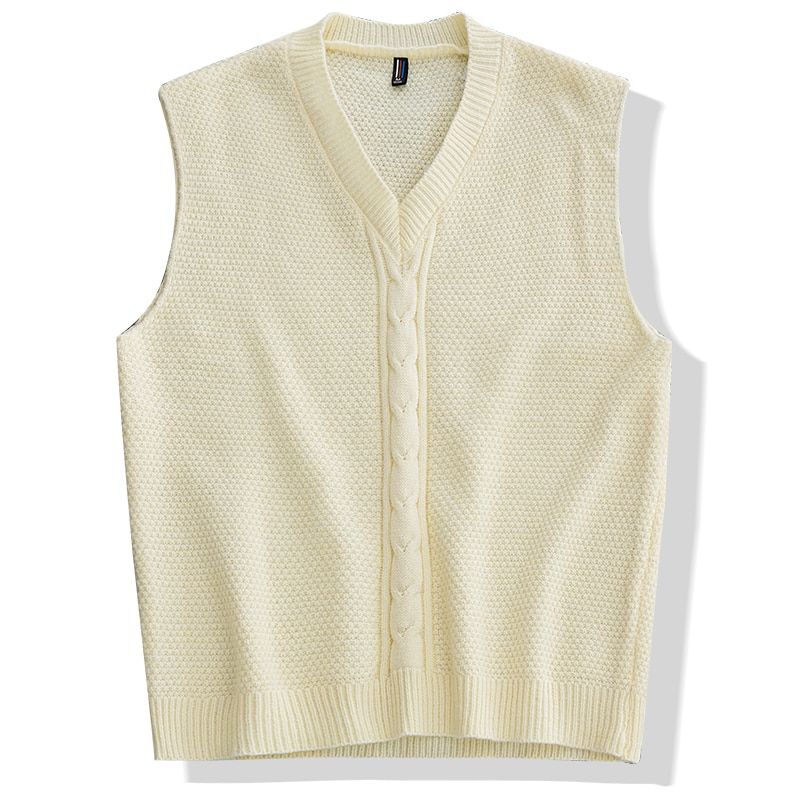 Japanese Style Hip Hop Loose Pullover Sweater Vest Oversized Knitted-White