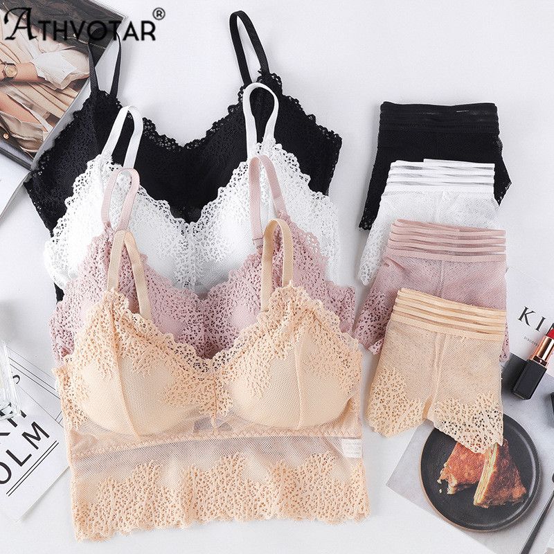 Female Y Underwear Sets Lace Te Beautiful Back Adjusted Bra Padded Tube Top