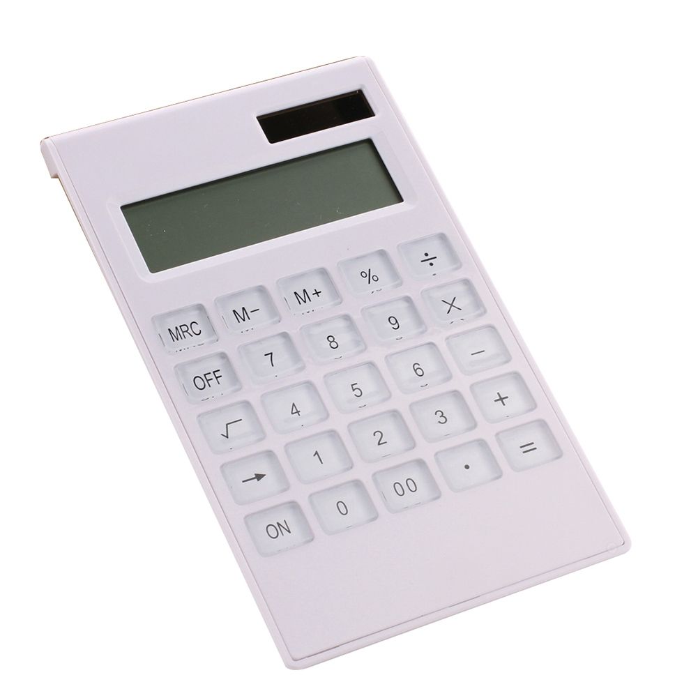 12 Digital Calculator Crystal Buttons Solar Battery-White